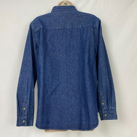 Christmas Shirt Womens Large Denim Button Up Top Embroidered Westbound w/Brooch - Picture 2 of 12